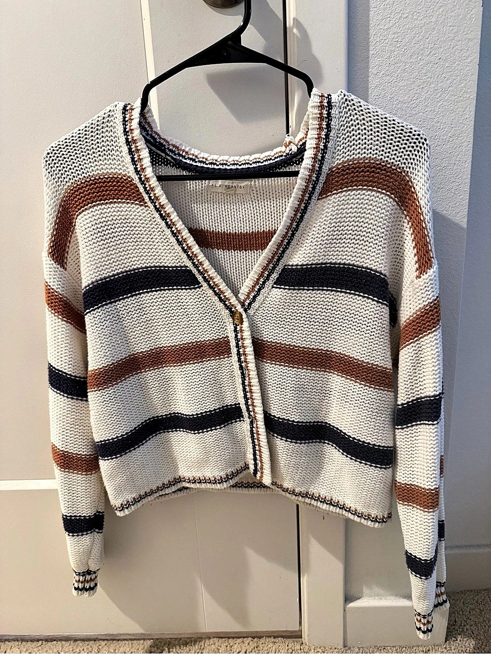 L.A. Hearts Striped Button-Front Cardigan in White & Brown Size XS Like New